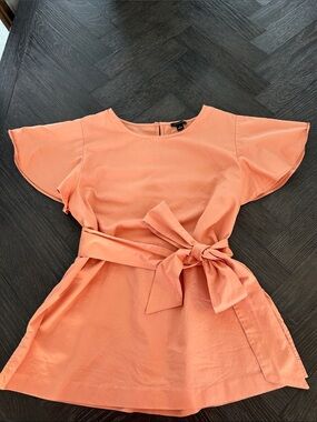 Ann Taylor Peach Tie-Waist Flutter Butterfly Sleeve Blouse